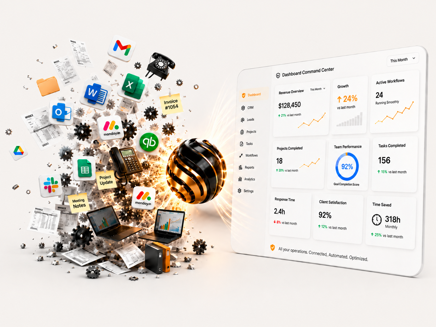 Business tools transforming into a Flow command center dashboard